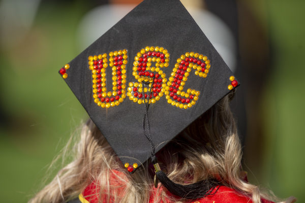 Graduation cap decorated with U.S.C.