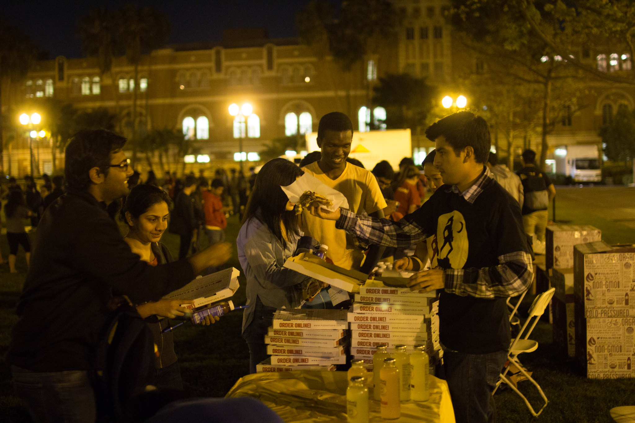 students getting some pizza