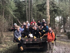 Students on back of truck on 2019 Orcas Island Trip