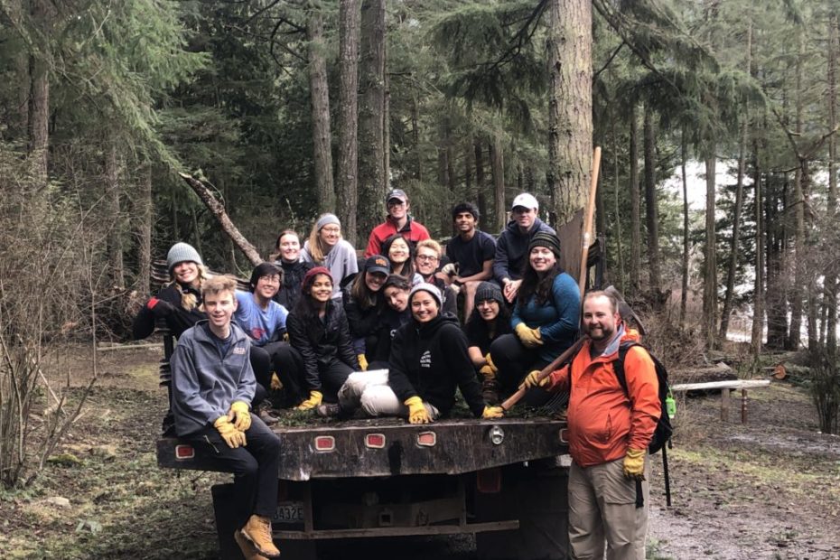 Students on back of truck on 2019 Orcas Island Trip